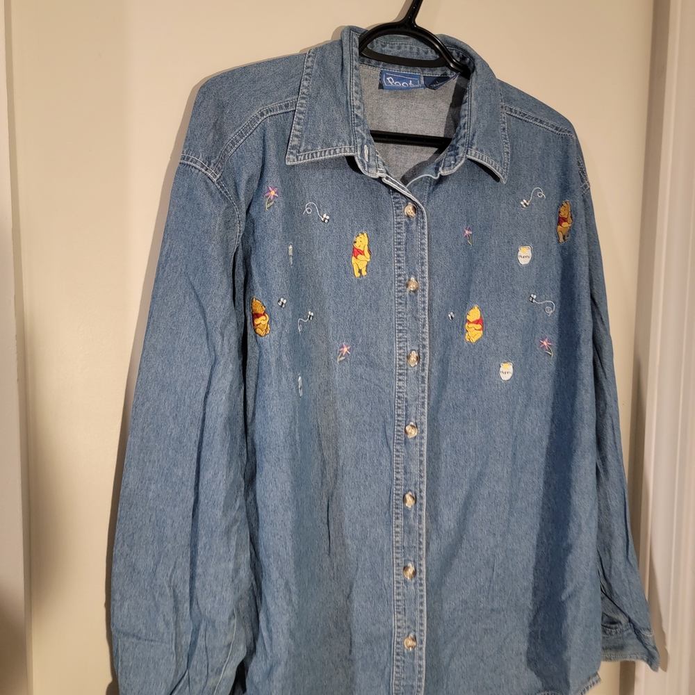 Disney Blue Denim Button Down Shirt with Winnie the Pooh Embroidery